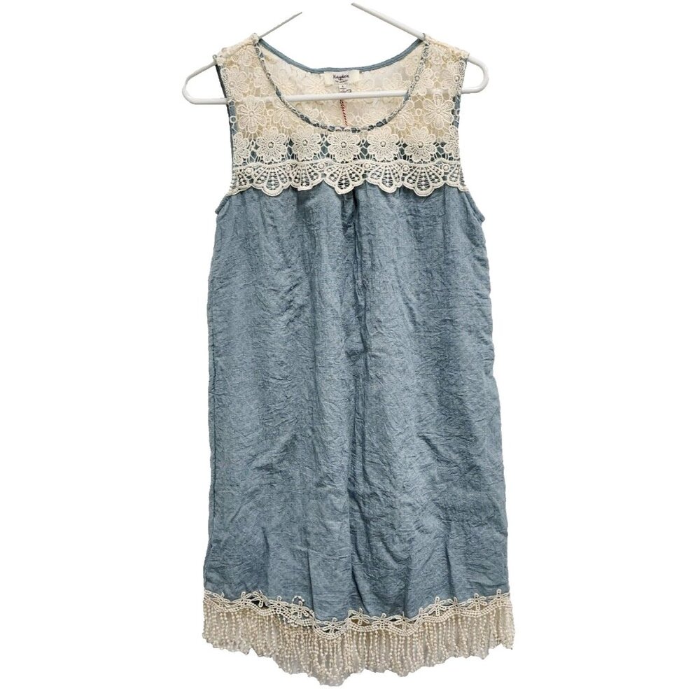 Hayden Los‎ Angeles Womens BOHO Dress Small Blue Lace Yoke Sleeveless Casual